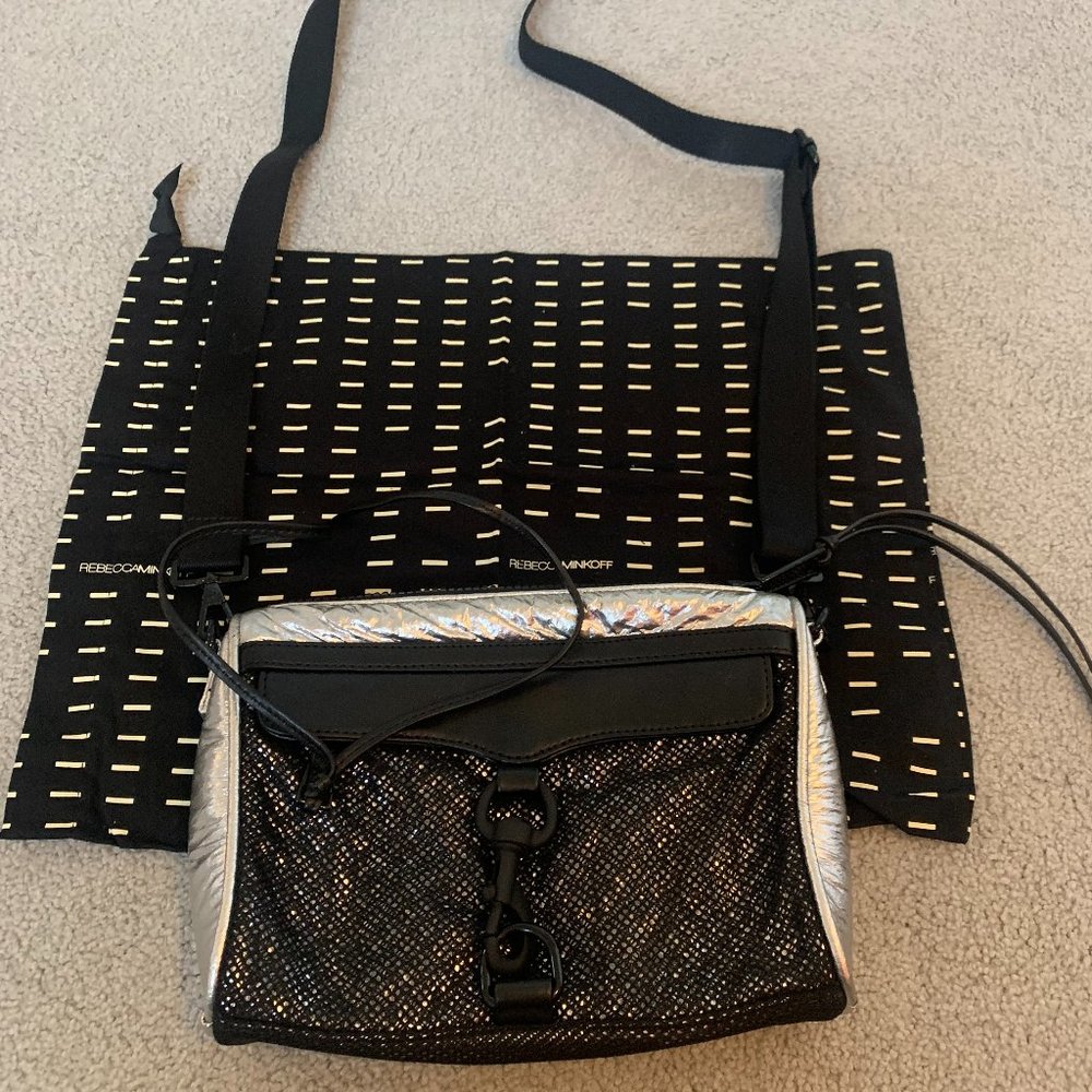 NWOT RARE Rebecca Minkoff Mini MAC Silver and Black Mesh Crossbody Bag